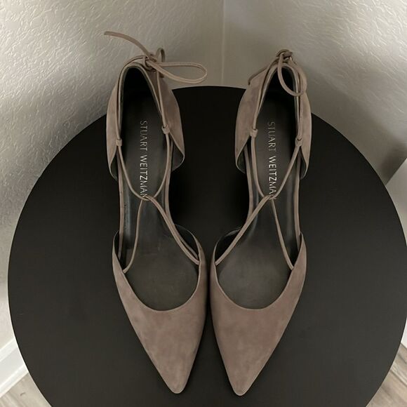 STUART WEITZMAN Gray/Beige Ankle Tie 3 Inch Heels, Size 10 - Picture 5 of 10